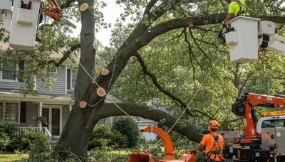 Emergency tree removal crew in Las Vegas, NV clearing storm-damaged trees and unsafe limbs