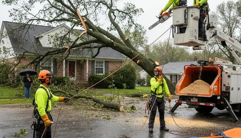 Emergency tree crew clearing storm damage in Las Vegas, NV