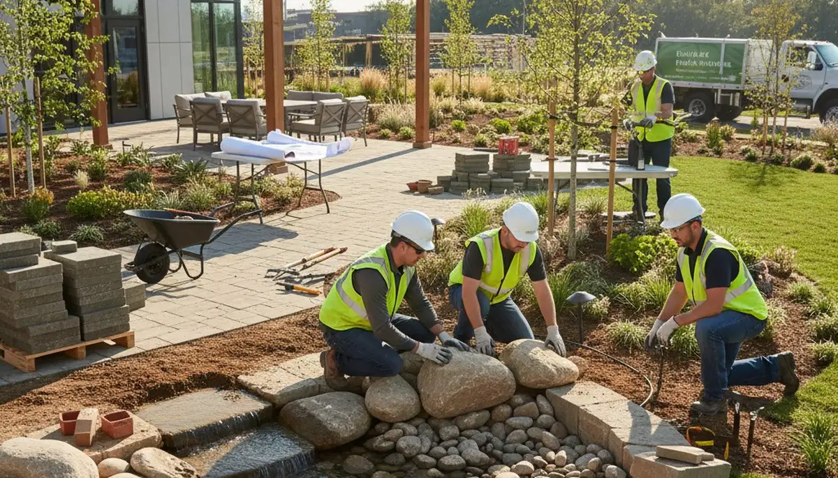 Las Vegas, NV tree service crew designing a desert-ready landscape for efficient water use