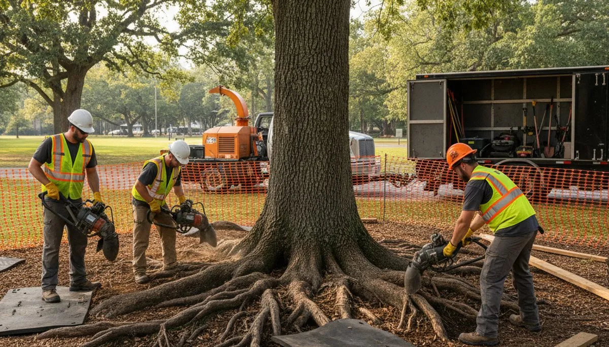 Tree service crew providing root protection in Las Vegas, NV