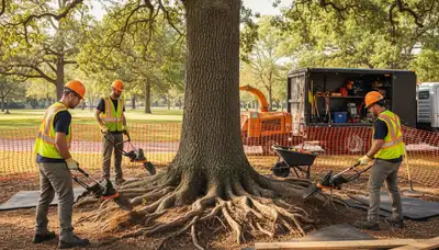 Las Vegas tree service crew protecting roots with expert root care and arborist equipment