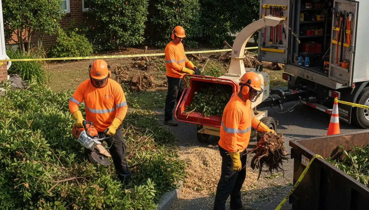 Las Vegas shrub removal crew clearing overgrown shrubs from a residential property