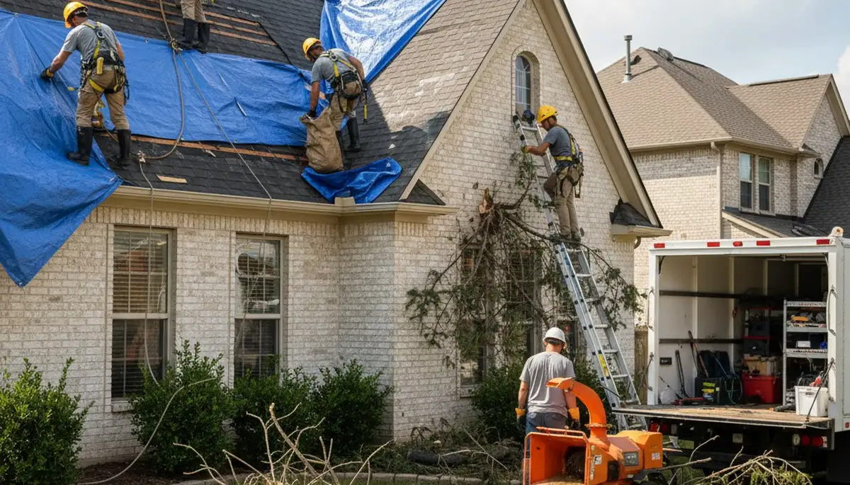 Storm damage tree removal crew clearing hazardous limbs in Las Vegas, NV