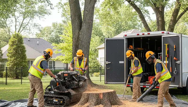 Las Vegas stump removal crew clearing a tree stump from desert soil for safe, thorough service