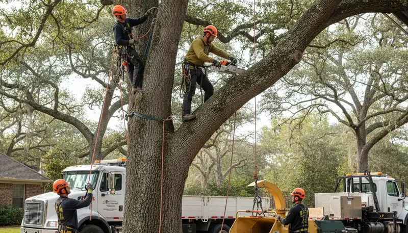 Las Vegas tree removal crew safely removing a hazardous tree for a local property