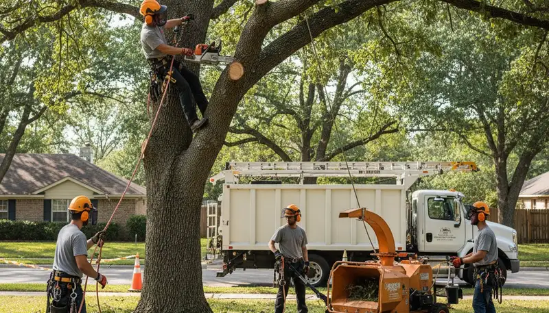 Las Vegas, NV tree removal crew safely removing a hazardous tree for a local service call